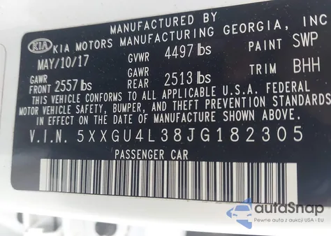 2018 Kia Optima Ex z USA, uszkodzony, nr VIN 5XXGU4L38JG182305